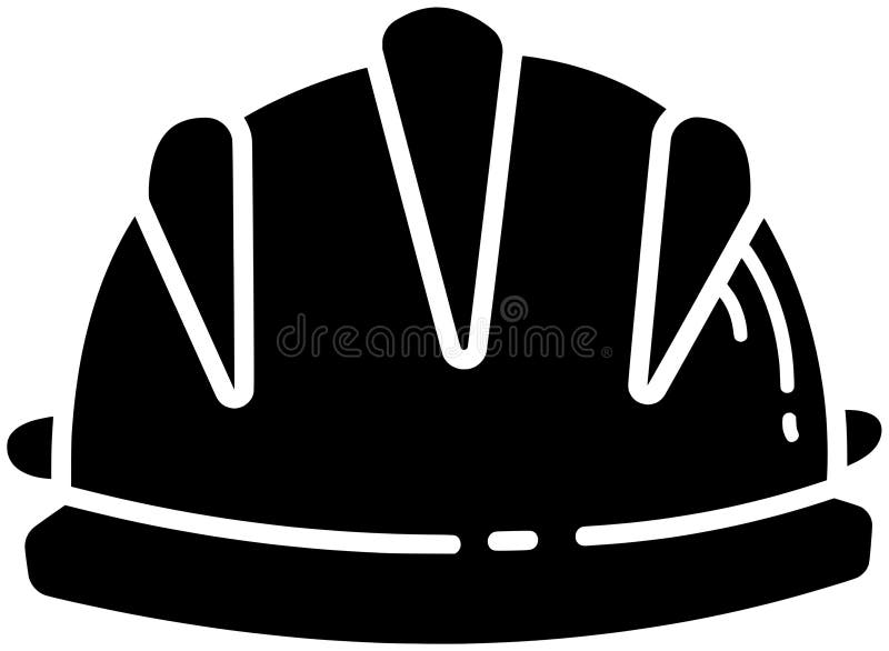 Silhouette aus schwarzem Helm oder flache Sicherheitsabbildungen für den technischen Logografen für Arbeiter mit Bergwerkssymbol u lizenzfreie abbildung