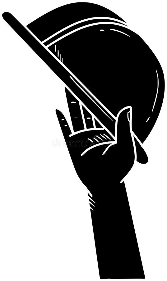 Silhouette aus schwarzem Helm oder flache Sicherheitsabbildungen für den technischen Logografen für Arbeiter mit Bergwerkssymbol u lizenzfreie abbildung