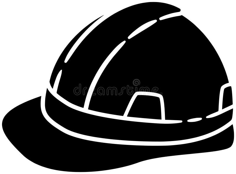 Silhouette aus schwarzem Helm oder flache Sicherheitsabbildungen für den technischen Logografen für Arbeiter mit Bergwerkssymbol u vektor abbildung