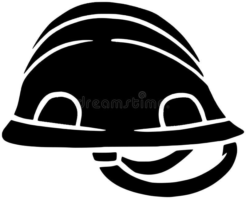 Silhouette aus schwarzem Helm oder flache Sicherheitsabbildungen für den technischen Logografen für Arbeiter mit Bergwerkssymbol u lizenzfreie abbildung
