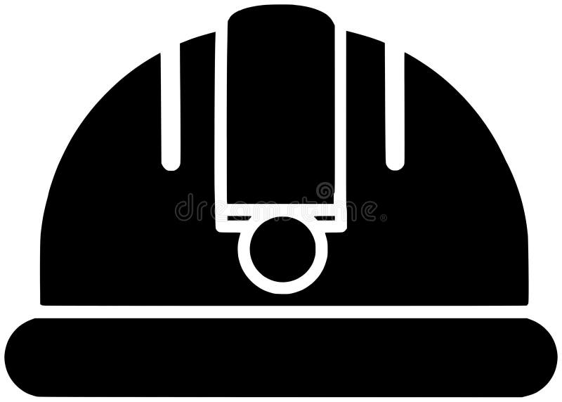 Silhouette aus schwarzem Helm oder flache Sicherheitsabbildungen für den technischen Logografen für Arbeiter mit Bergwerkssymbol u vektor abbildung