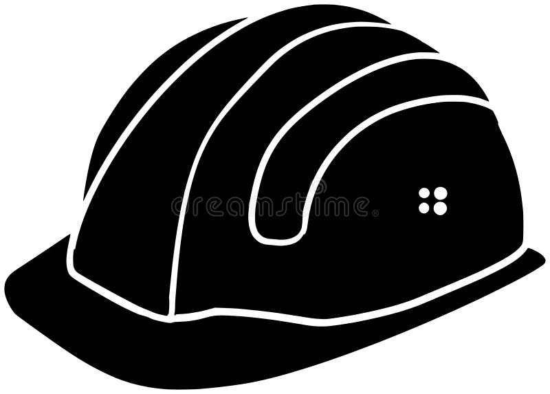 Silhouette aus schwarzem Helm oder flache Sicherheitsabbildungen für den technischen Logografen für Arbeiter mit Bergwerkssymbol u lizenzfreie abbildung