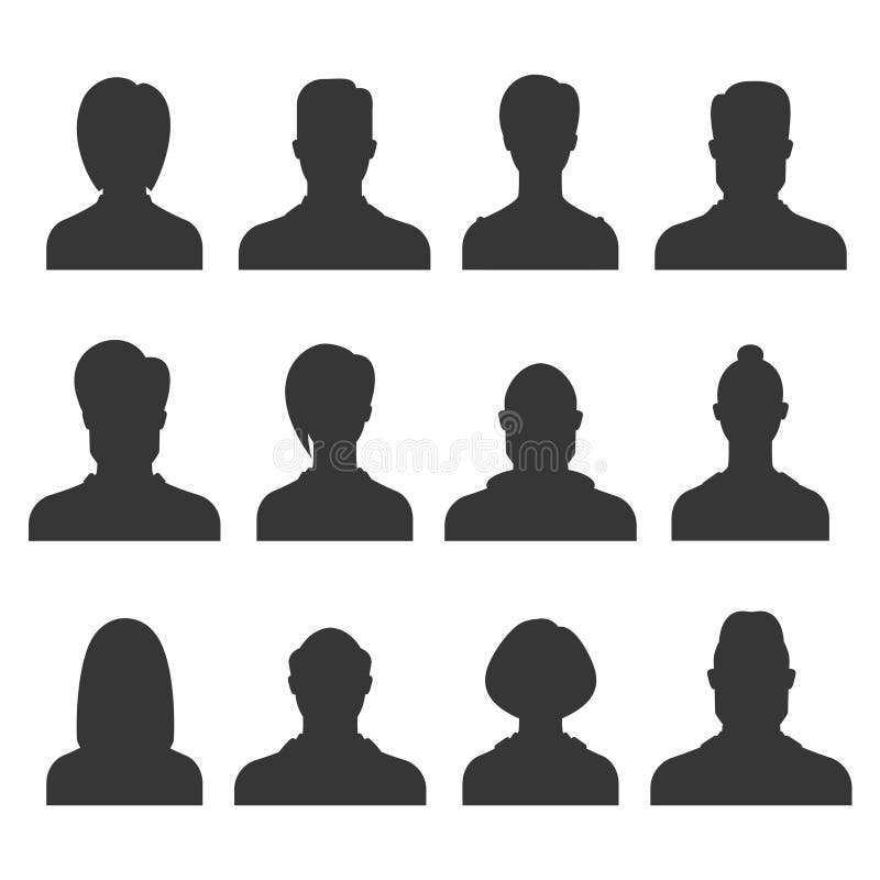 Silhouette avatar set. Person avatars office professional profiles anonymous heads female male faces portraits vector