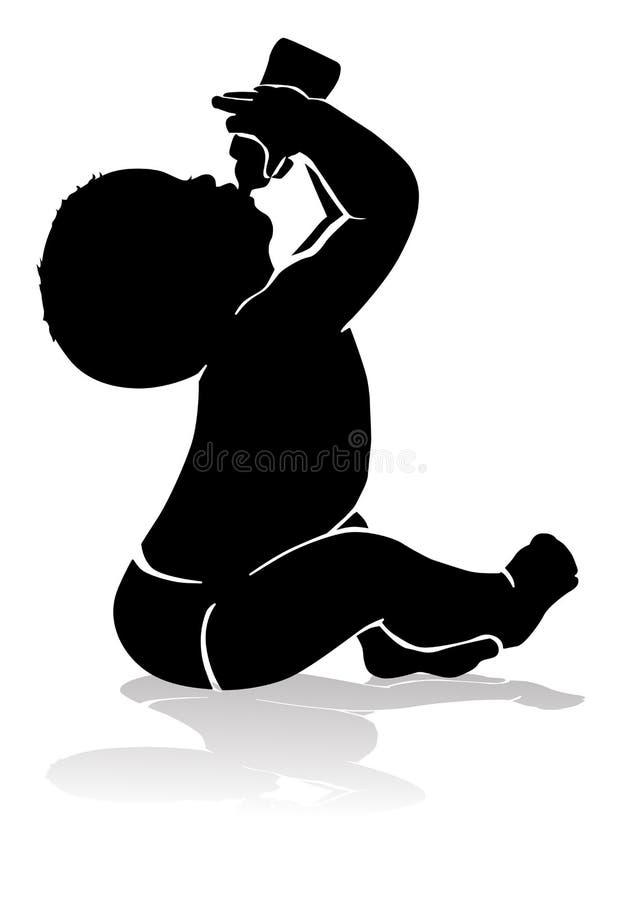 Silhouette Baby Drinking From Baby Bottle Stock Vector - Illustration ...
