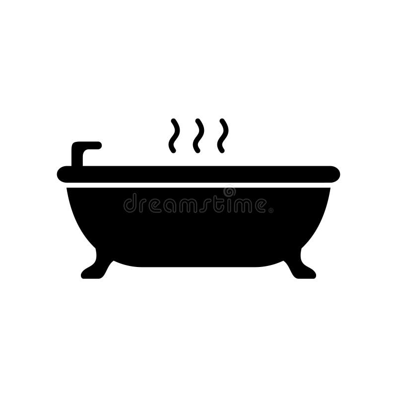 Silhouette badtub på ben. dispositionsikon för att ta varmt bad. Svart enkel illustration av relaxation i sanitär badrumskeramik royaltyfri illustrationer