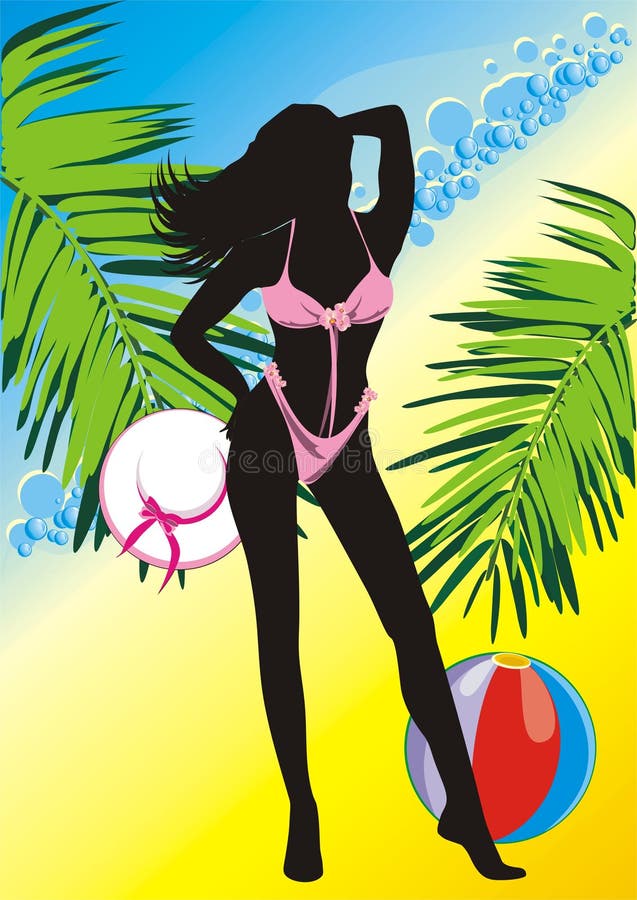 Silhouette of beautiful woman in a swimming suit