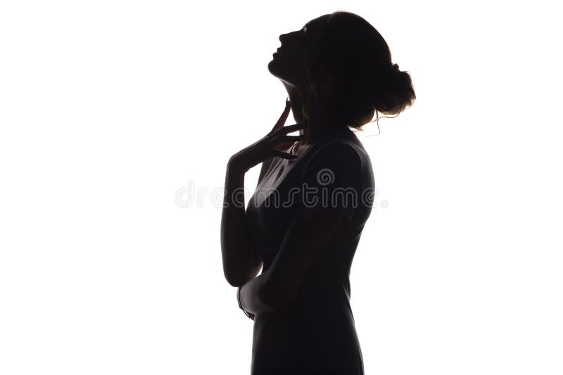 sad woman profile silhouette on black background with copy space, closed  eyes, monochrome Stock Photo - Alamy