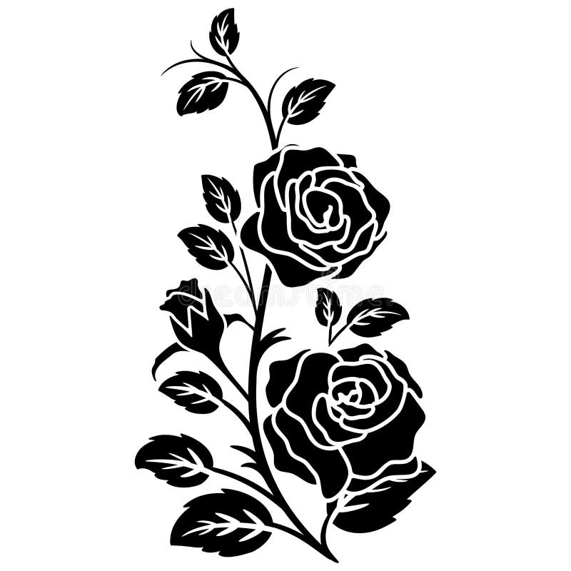 Silhouette Black Motif Rose Flower Blooming Stock Vector - Illustration ...