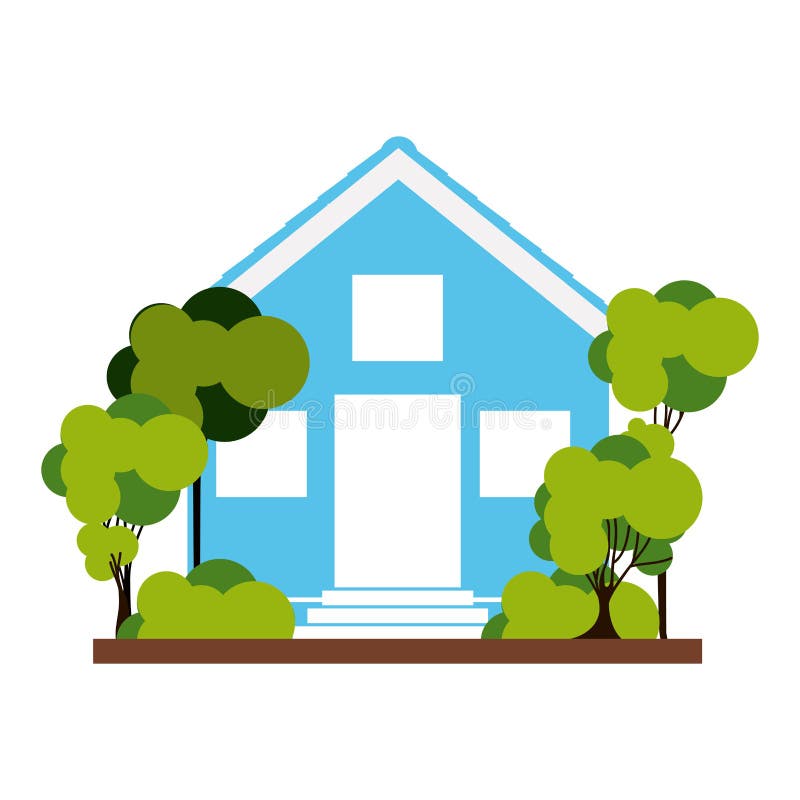 Silhouette with blue house and trees on the sidewalk royalty free illustration Silhouette with blue house and trees on the sidewalk royalty free illustration