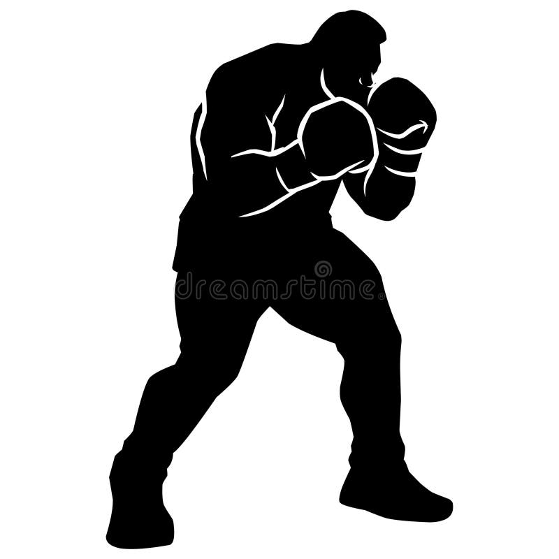 Shadow Boxing. Black Silhouette on a White Background, Sports