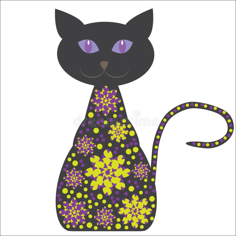 Download Silhouette Of A Cat With Flowers On A White Backgr Stock ...