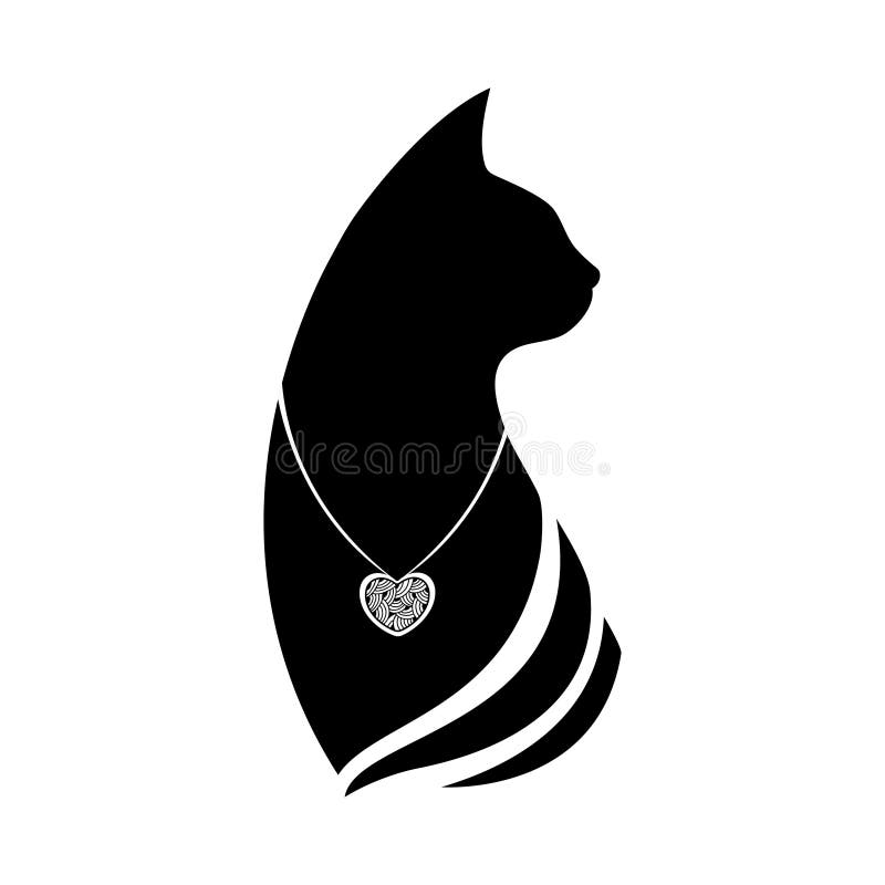 Download Silhouette Of A Cat Head With A Pendant Around The Neck ...