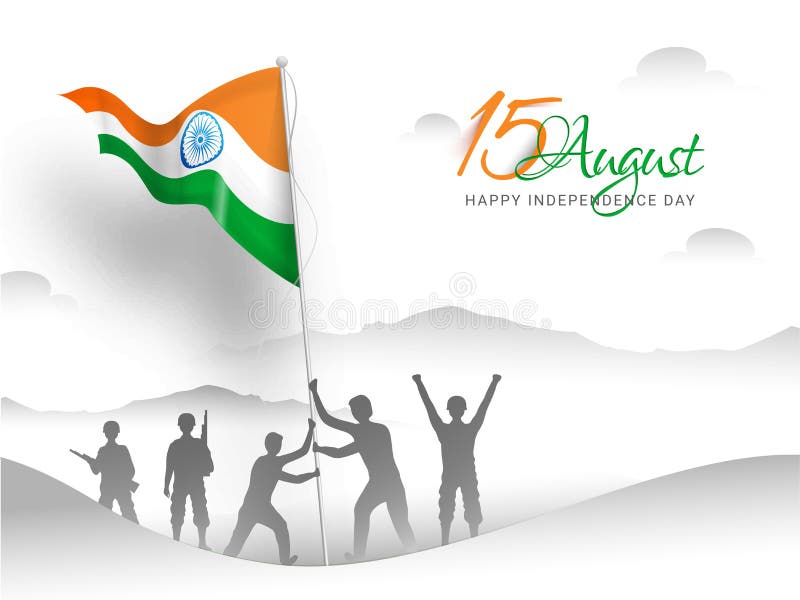 Silhouette Character of Indian Army Soldiers Waving Flag on White Landscape  Background. Stock Illustration - Illustration of celebration, advertising:  155189039