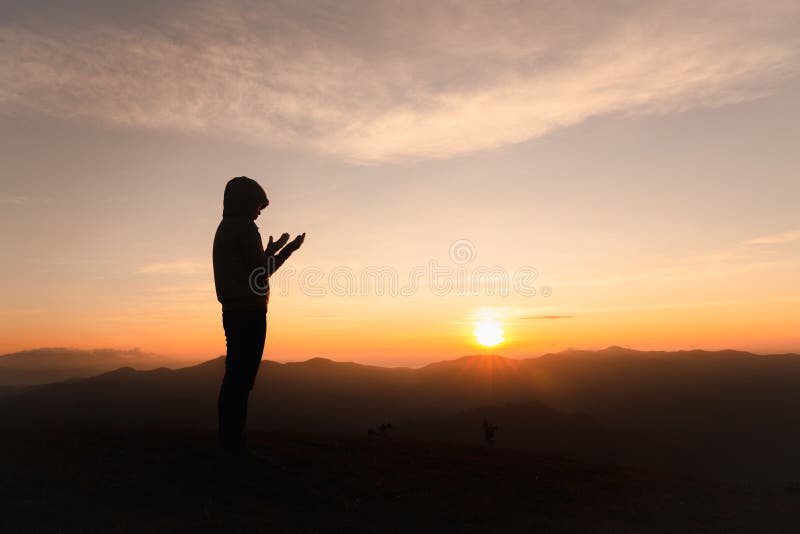 Silhouette of Christian Woman Praying Worship at Sunset. Christian Religion  Concept Background. Hands in Prayer Stock Photo - Image of hope, pure:  178985450