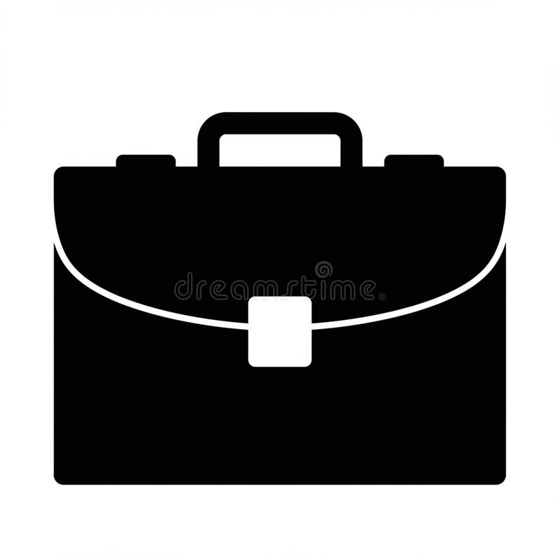 Silhouette of a classic briefcase featuring a simple rectangular design stock illustration