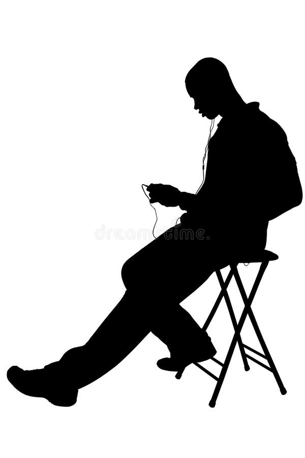 Silhouette With Clipping Path Of Man Listening To Headphones Stock