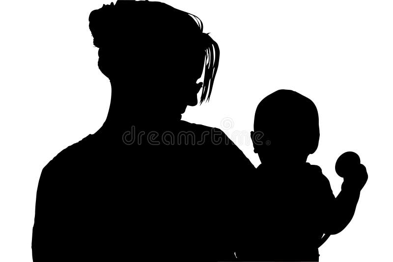 Silhouette With Clipping Path of Mom and Baby