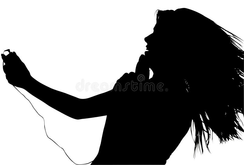 Silhouette With Clipping Path of Teen with Digital Music Player