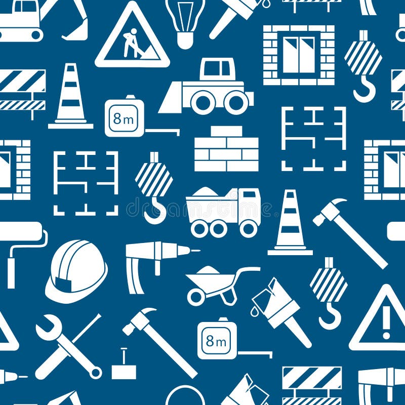 Silhouette Construction Seamless Pattern Background. Vector Stock