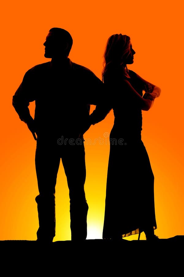 Silhouette couple mad arms folded