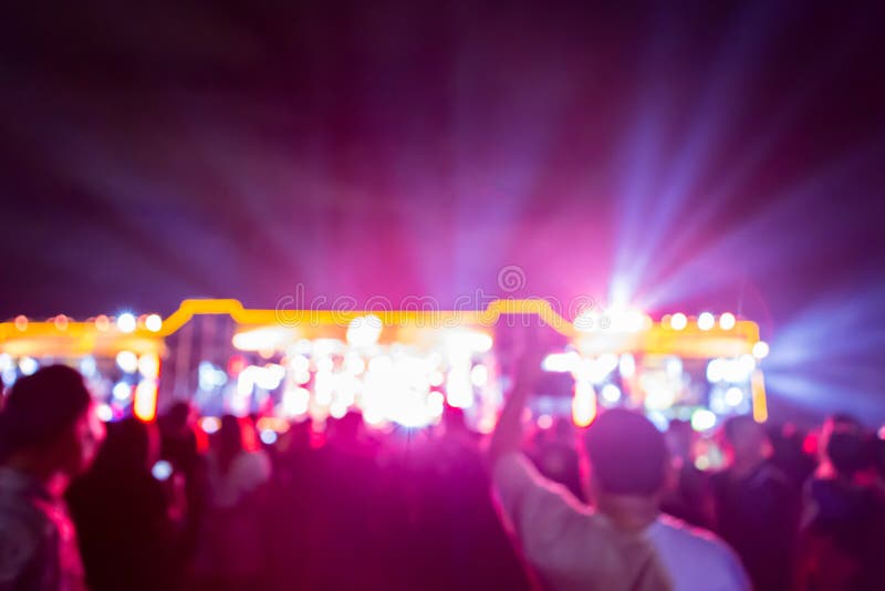 Silhouette Crowd in Front of Concert Stage Blurred Stock Photo - Image ...