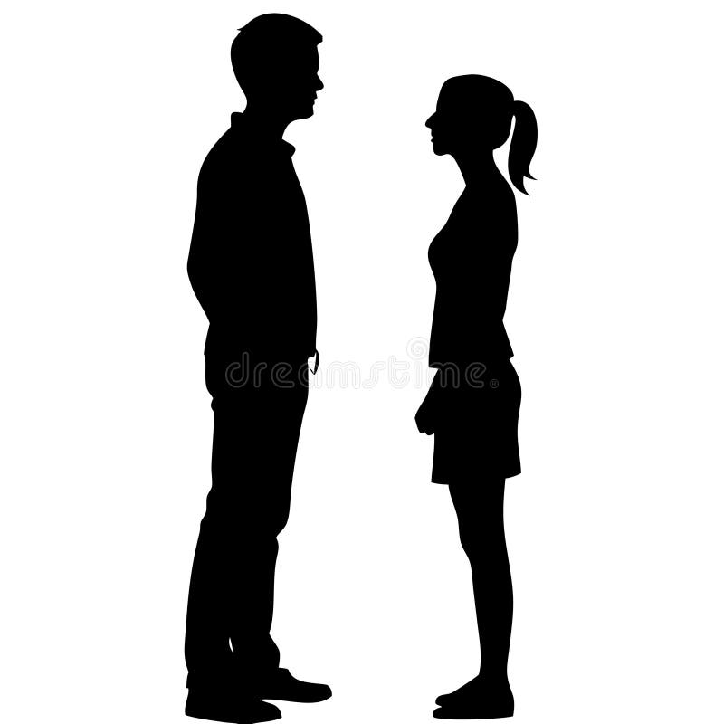 Silhouette d'un couple engagé dans la conversation Idéal pour les conceptions thématiques de relations illustration libre de droits