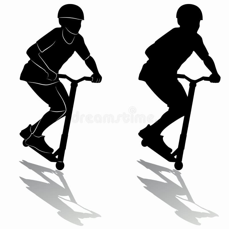 Silhouette d'un garçon sur un scooter, aspiration de vecteur