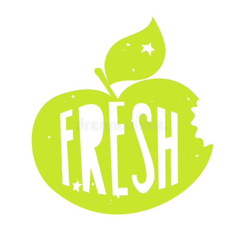 Silhouette d'une pomme verte avec le texte de lettrage frais Label de couleur de vecteur illustration de vecteur Silhouette d'une pomme verte avec le texte de lettrage frais Label de couleur de vecteur illustration de vecteur