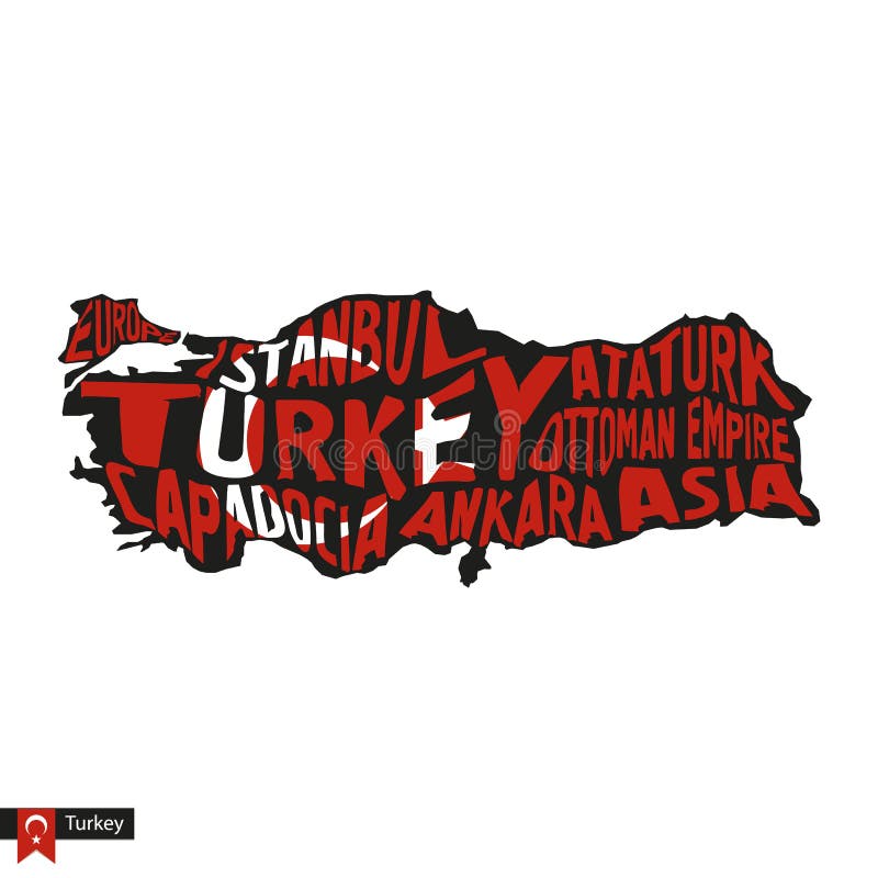 Silhouette de carte de typographie de la Turquie dans des couleurs de noir et de drapeau illustration stock Silhouette de carte de typographie de la Turquie dans des couleurs de noir et de drapeau illustration stock