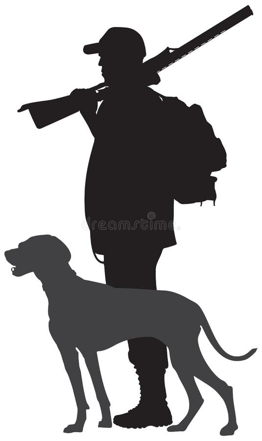 Silhouette de chien et de chasseur de chasse, Weimaraner
