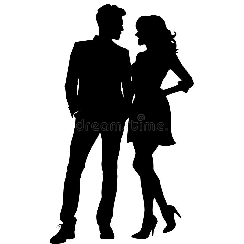Silhouette de couple élégant dans vectoriel de conversation pour les projets de mode de vie et de design illustration libre de droits