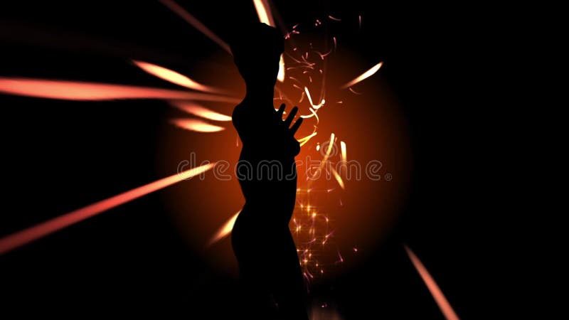 Silhouette de danse avec des rayons de particules