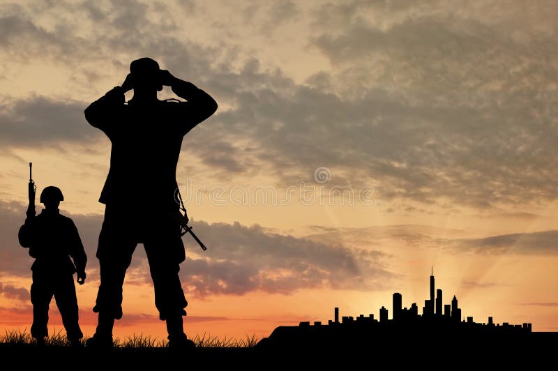 Silhouette de deux soldats avec des armes à feu images libres de droits Silhouette de deux soldats avec des armes à feu images libres de droits