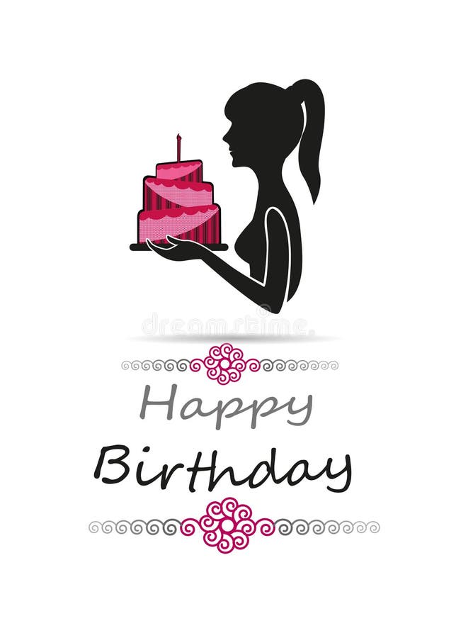 Silhouette De Femme Portant Une Carte De Joyeux Anniversaire De Gateau D Anniversaire Polychrome Illustration De Vecteur Illustration Du Joyeux Portant