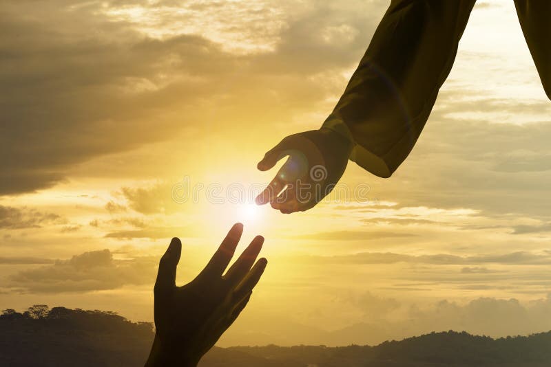 Silhouette de Jésus donnant le coup de main