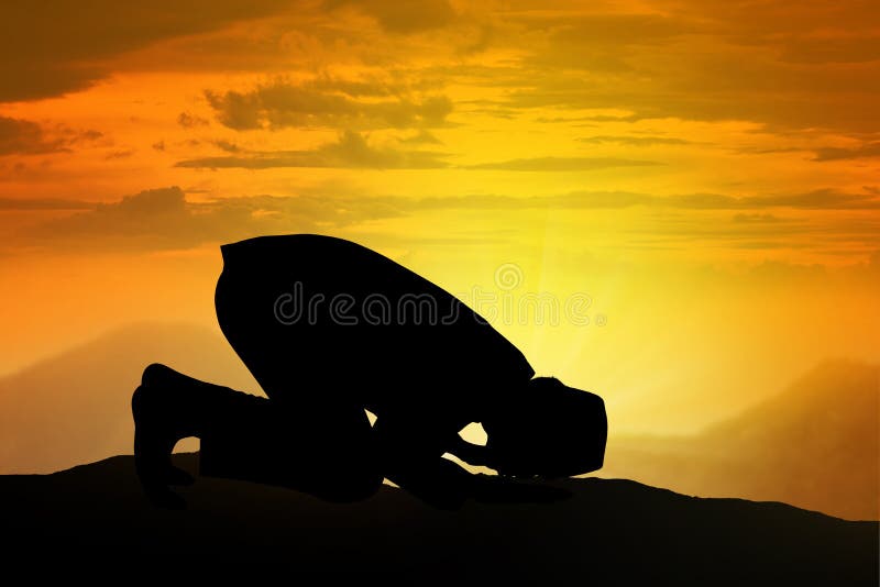 Silhouette de la prière musulmane d'homme photos stock Silhouette de la prière musulmane d'homme photos stock