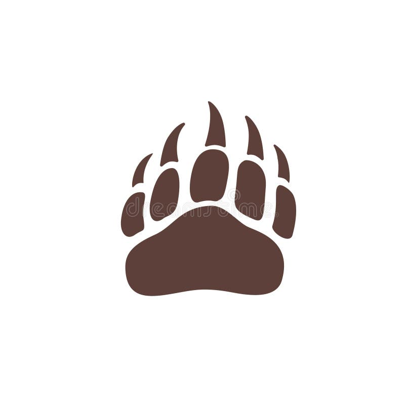 Vector bear paw footstep silhouette for logo, icon, poster, banner. Wild animal paw print with claws. The trail of bear, imprint. Wildlife story, problems of ecology, sign of hunters, brave men symbol. Vector bear paw footstep silhouette for logo, icon, poster, banner. Wild animal paw print with claws. The trail of bear, imprint. Wildlife story, problems of ecology, sign of hunters, brave men symbol