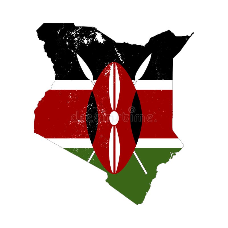 Silhouette de pays du Kenya avec le drapeau sur le fond, d'isolement sur le blanc illustration libre de droits Silhouette de pays du Kenya avec le drapeau sur le fond, d'isolement sur le blanc illustration libre de droits