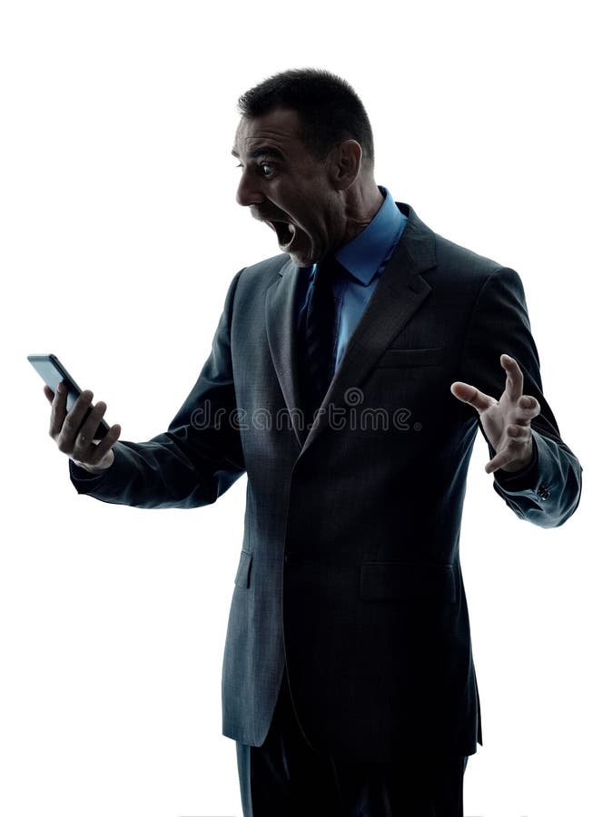 Silhouette de téléphone d'homme d'affaires d'isolement photos libres de droits