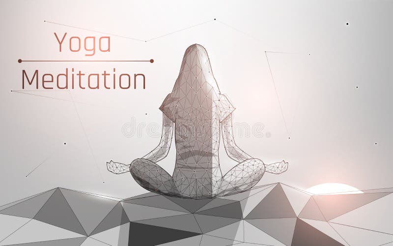 Silhouette der Frau sitzt im Lotussitz, der Meditation bei Sonnenuntergang mit sternenklarem Himmel macht. Mögen Sie Yoga. Emerge lizenzfreie abbildung