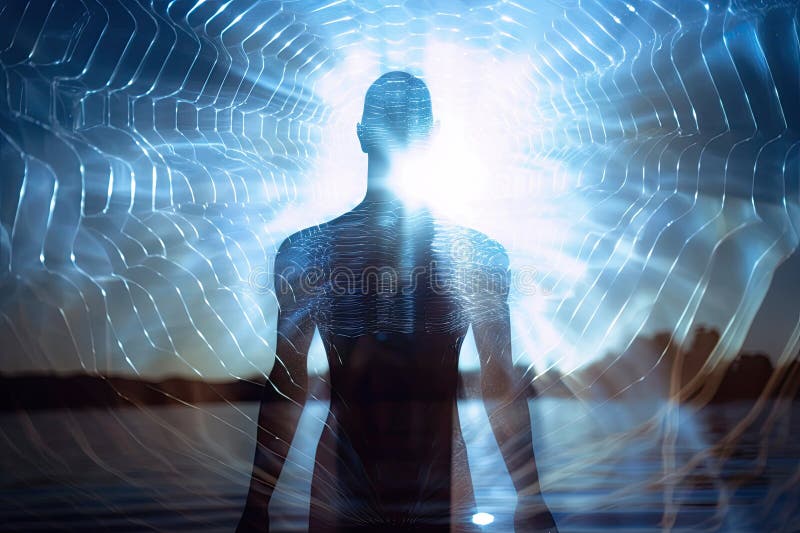 Silhouette des astralen menschlichen Körperkonzepts Image für Nahtoderfahrung Spiritualität und Meditation ai generiert