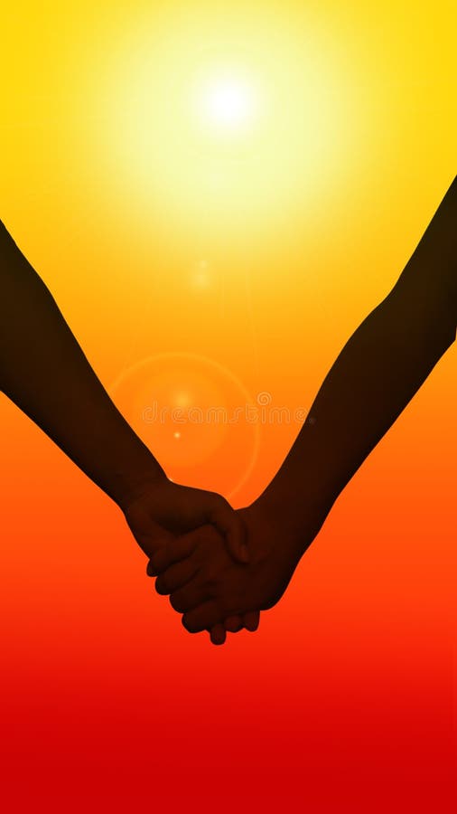 Silhouette Des Couples Qui Sont Amoureux Ils Tiennent Des Mains Et Regardent Le Lever De Soleil Illustration Stock Illustration Du Coeur Signe