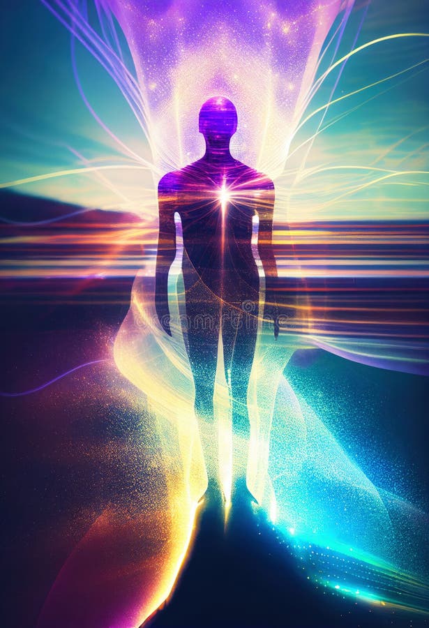 Silhouette des menschlichen astralen menschlichen Körperkonzeptes Bild für Nahtoderfahrung Spiritualität und Meditation ai generie