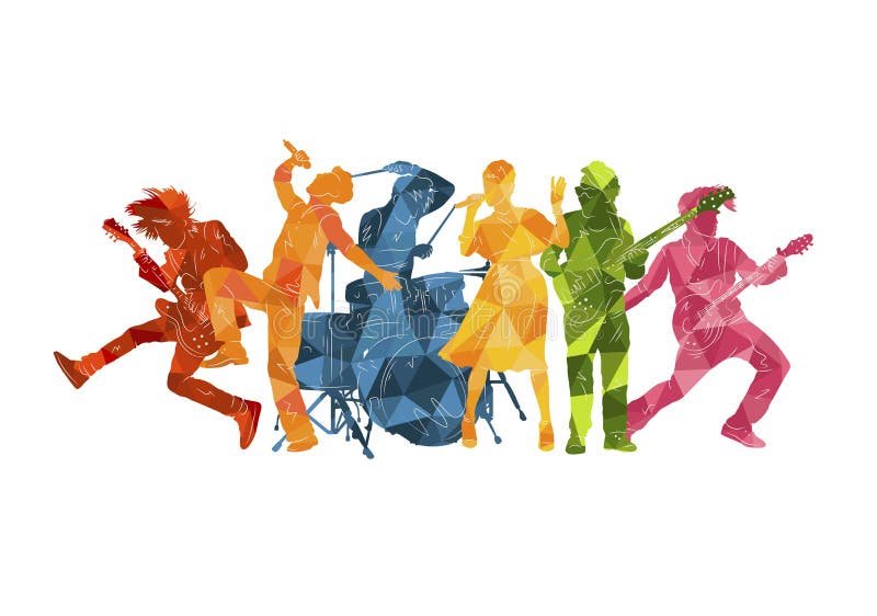 Silhouette di musicisti. gruppo di persone con illustrazione musicale. sfondo del vettore jazz rocknroll illustrazione vettoriale