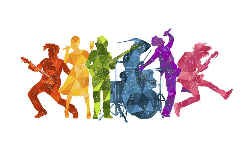 Silhouette di musicisti. gruppo di persone con illustrazione musicale. vettore musicale royalty illustrazione gratis