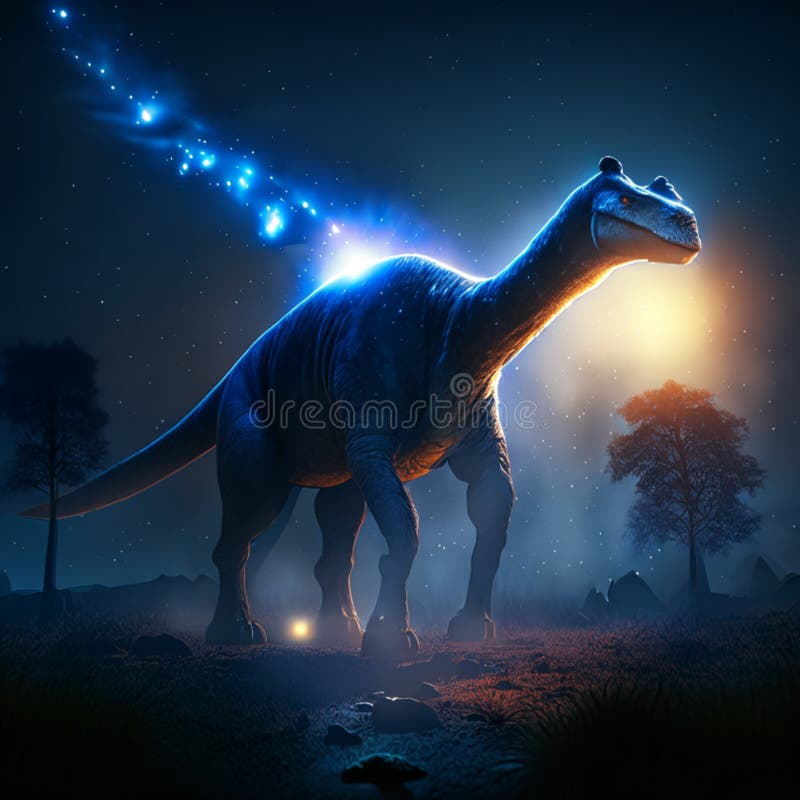 Silhouette of a Dinosaur in the Forest at Night. 3d Rendering