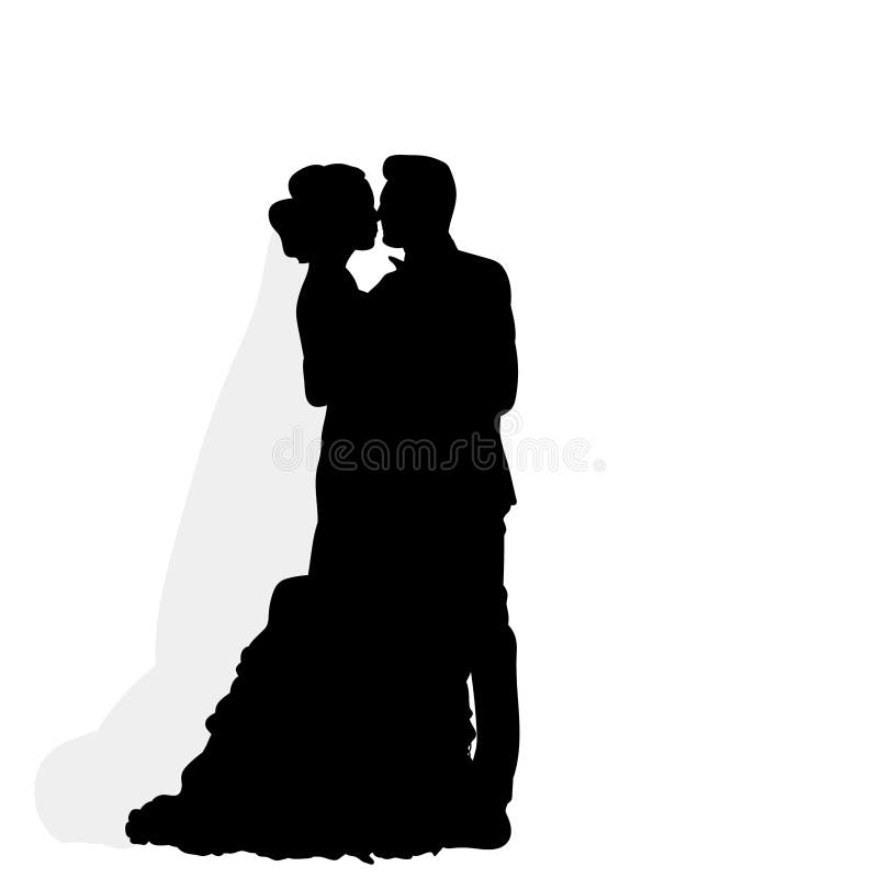 Silhouette du marié étreignant la jeune mariée, épousant illustration stock Silhouette du marié étreignant la jeune mariée, épousant illustration stock