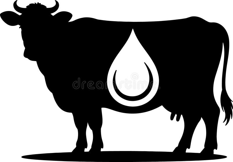 Silhouette einer Milchkuh mit einem Milchfallsymbol, das die Milchwirtschaft und die Frischmilcherzeugung veranschaulicht stock abbildung