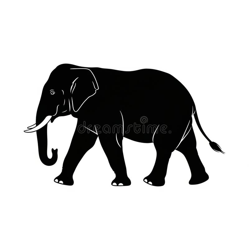 Silhouette of an Elephant Walking on a White Background stock illustration