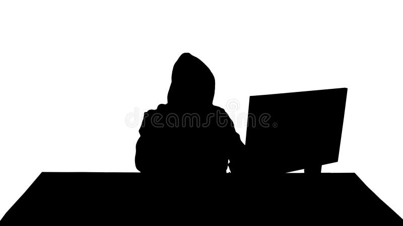 Silhouette experimentada hacker responde que alguien llama. almacen de metraje de vídeo